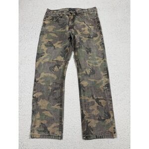 Bullhead Jeans Mens 32x27 Green Camouflage Slim Tapered Denim‎ Camo Pants